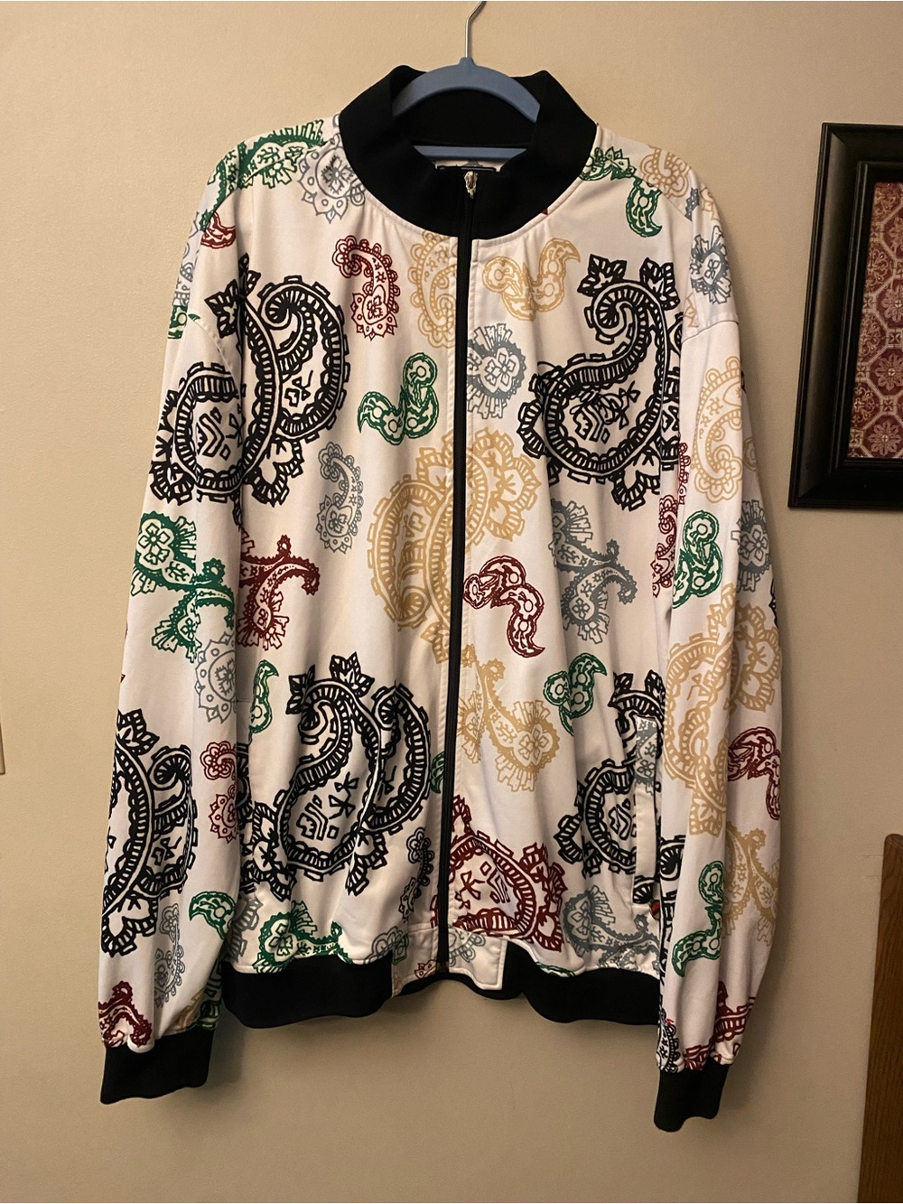 COOGI White Paisley Multicolor Zip Bomber Jacket